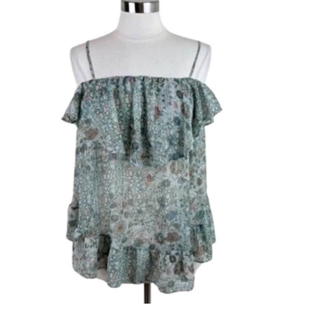 Victoria's Secret Floral Metallic Ruffle Cami Top Sage XS Boho Coachella Cottage